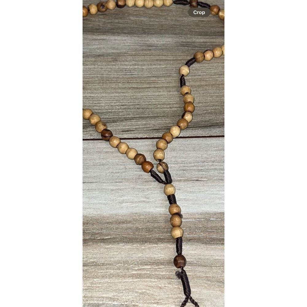 Rosary Necklace Religious Knotted Beads Brown/Tan Rosaries Rope String Necklace - Picture 6 of 6